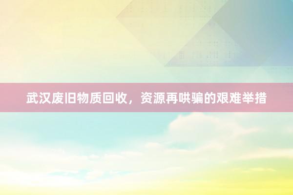 武汉废旧物质回收，资源再哄骗的艰难举措